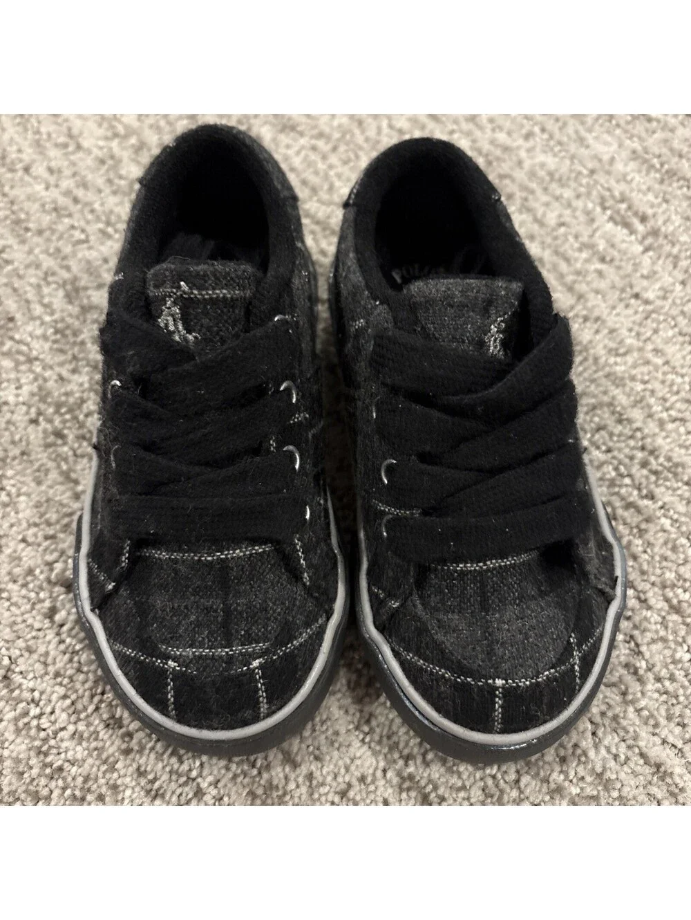 Polo Ralph Lauren Toddler Boys Black Gray Plaid Flannel Sneakers Size 7